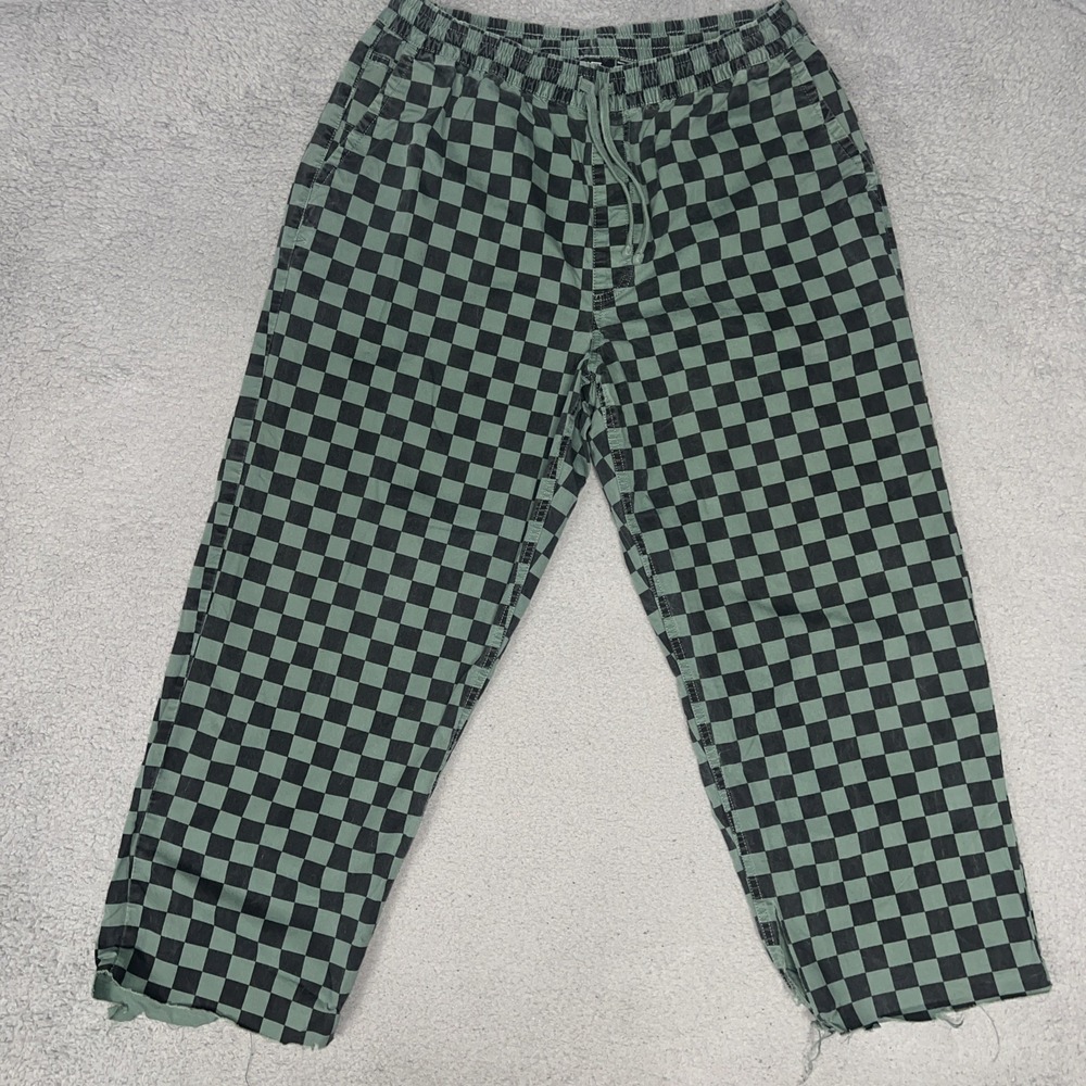 Vans Range Elastic Pants Men's Sz L 30x25 Green Black Checkerboard Baggy Tapered